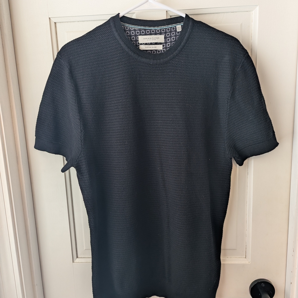 Men's Ricky Singh Denim & Flower Knit Short sleeve shirt Medium